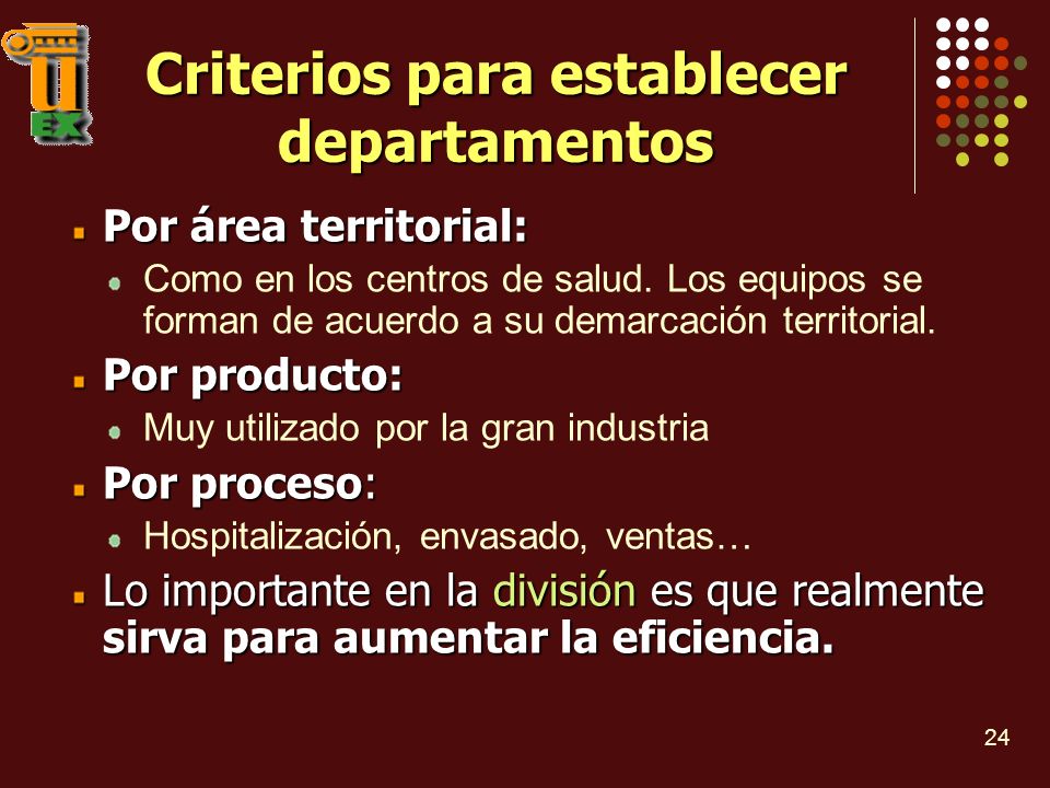 Criterios para establecer departamentos