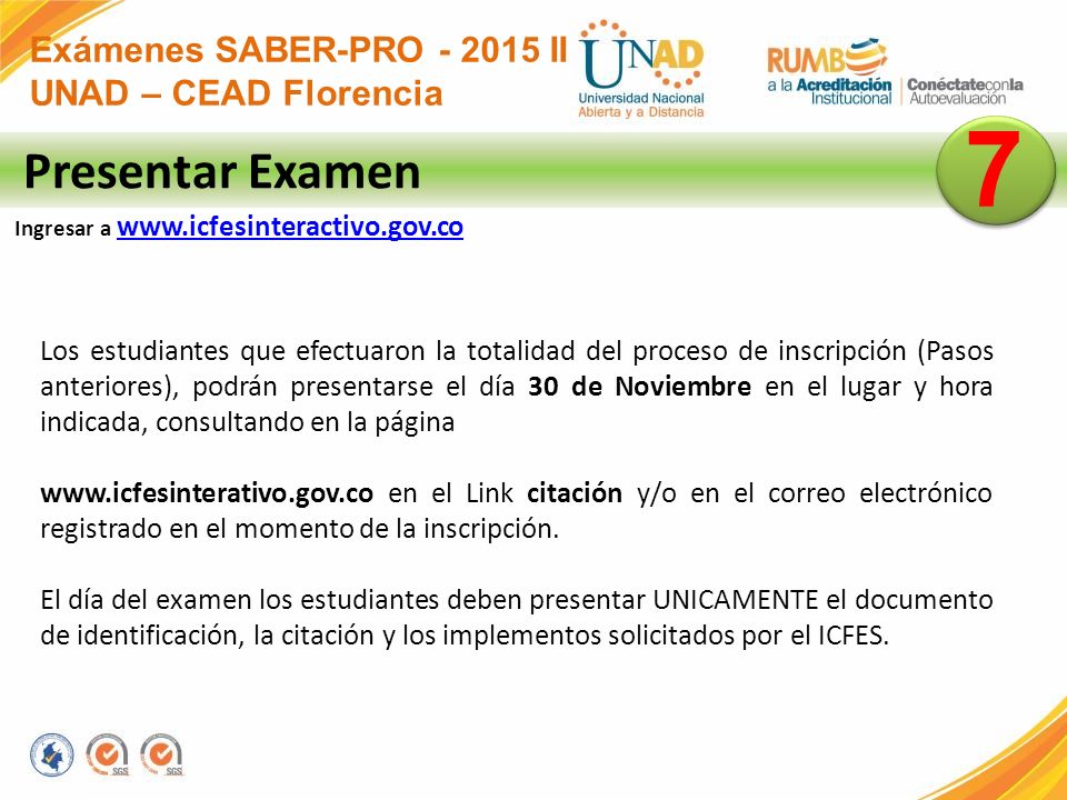 7 Presentar Examen Exámenes SABER-PRO II UNAD – CEAD Florencia