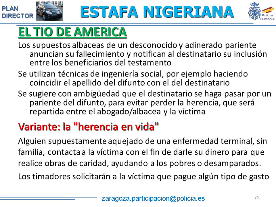 ESTAFA NIGERIANA EL TIO DE AMERICA Variante: la herencia en vida