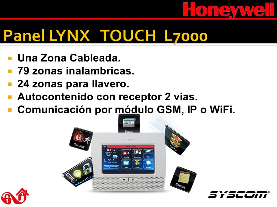 Panel LYNX TOUCH L7000 Una Zona Cableada. 79 zonas inalambricas.