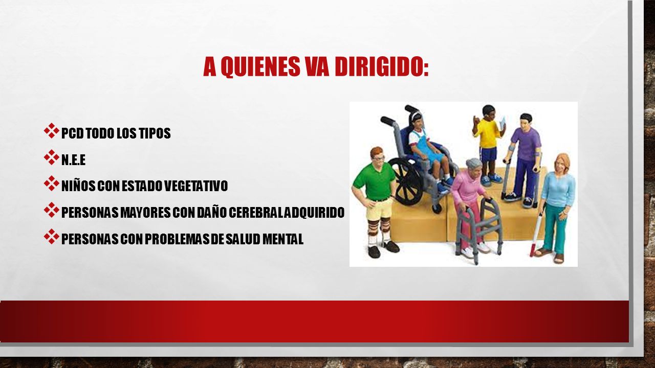 A quienes va dirigido: Pcd todo los tipos N.e.e