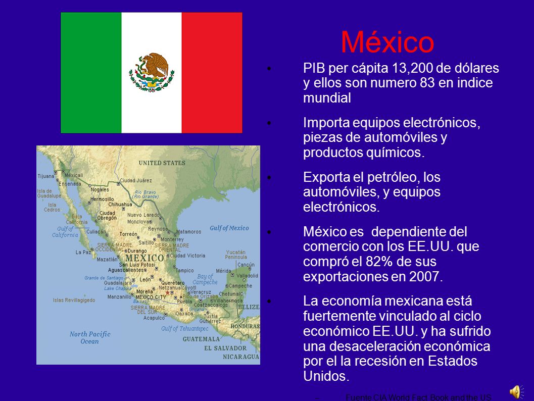 México PIB per cápita 13,200 de dólares y ellos son numero 83 en indice mundial.