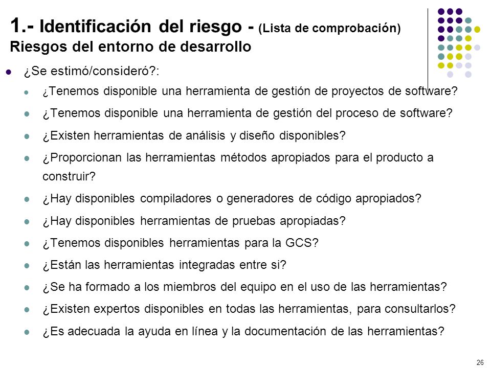 1.- Identificación del riesgo - (Lista de comprobación) Riesgos del entorno de desarrollo