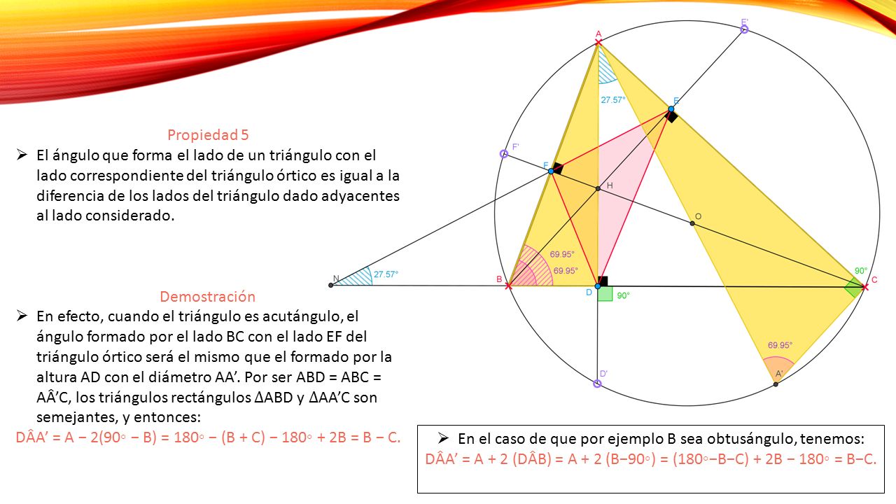 DÂA’ = A − 2(90◦ − B) = 180◦ − (B + C) − 180◦ + 2B = B − C.