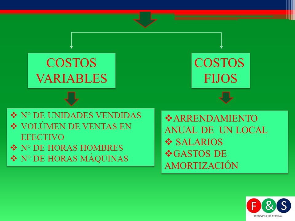 COSTOS VARIABLES COSTOS FIJOS ARRENDAMIENTO ANUAL DE UN LOCAL SALARIOS
