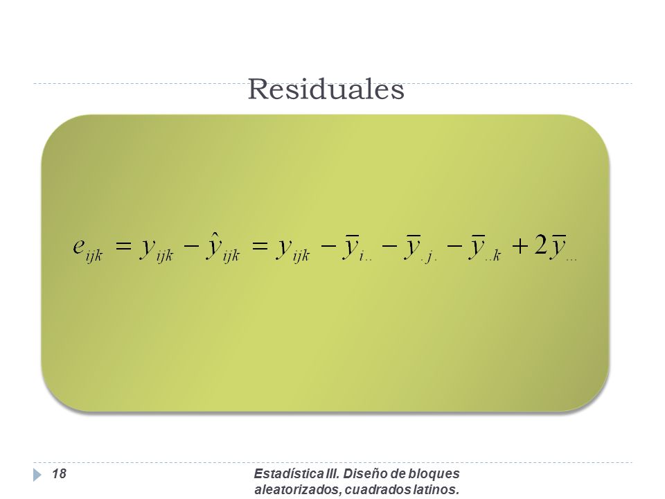 Residuales Estadística III. Diseño de bloques aleatorizados, cuadrados latinos.