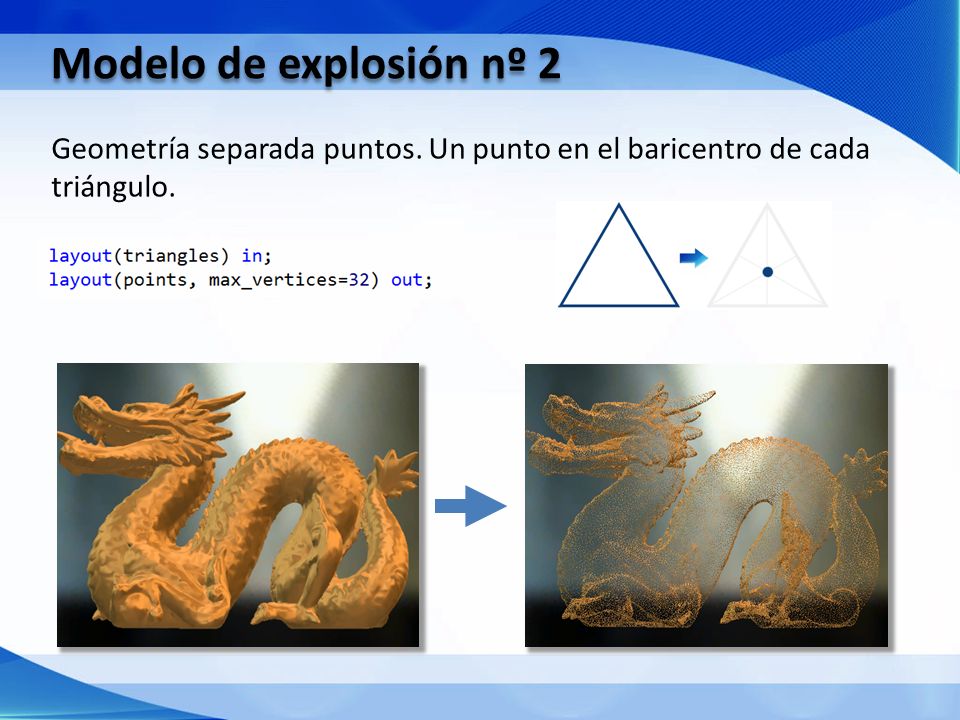 Modelo de explosión nº 2 Geometría separada puntos. Un punto en el baricentro de cada triángulo.