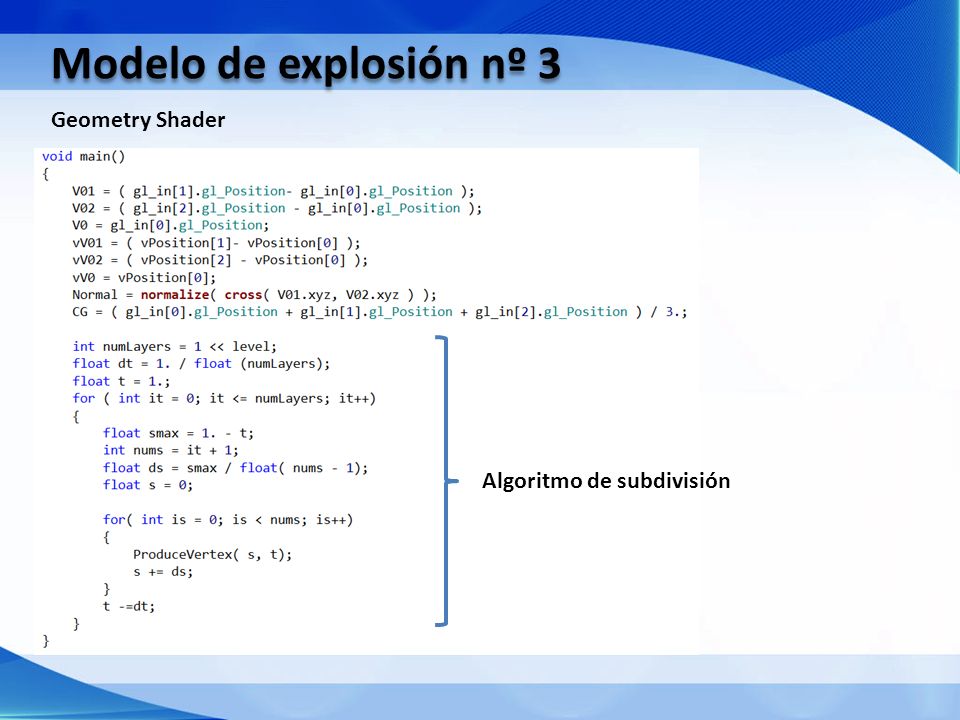 Modelo de explosión nº 3 Geometry Shader Algoritmo de subdivisión
