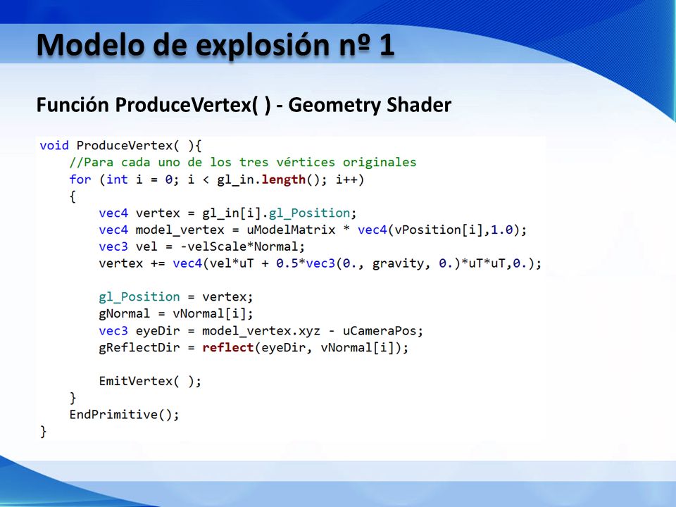 Modelo de explosión nº 1 Función ProduceVertex( ) - Geometry Shader