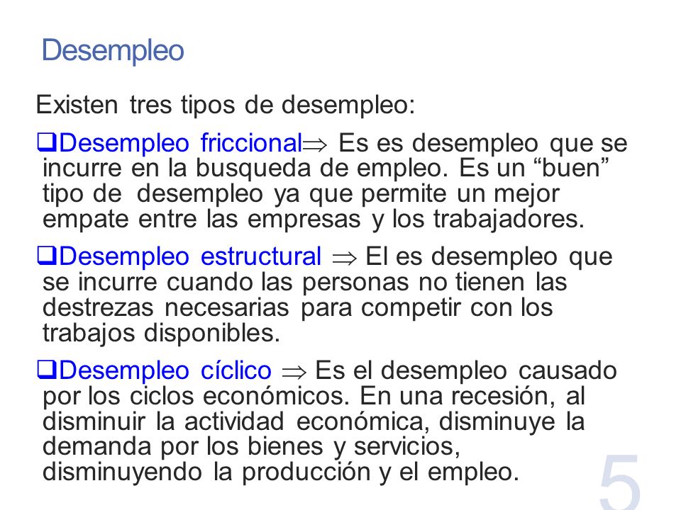 Desempleo Existen tres tipos de desempleo: