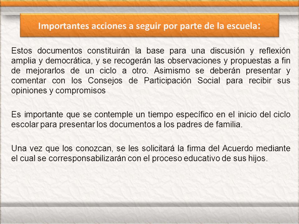 Importantes acciones a seguir por parte de la escuela: