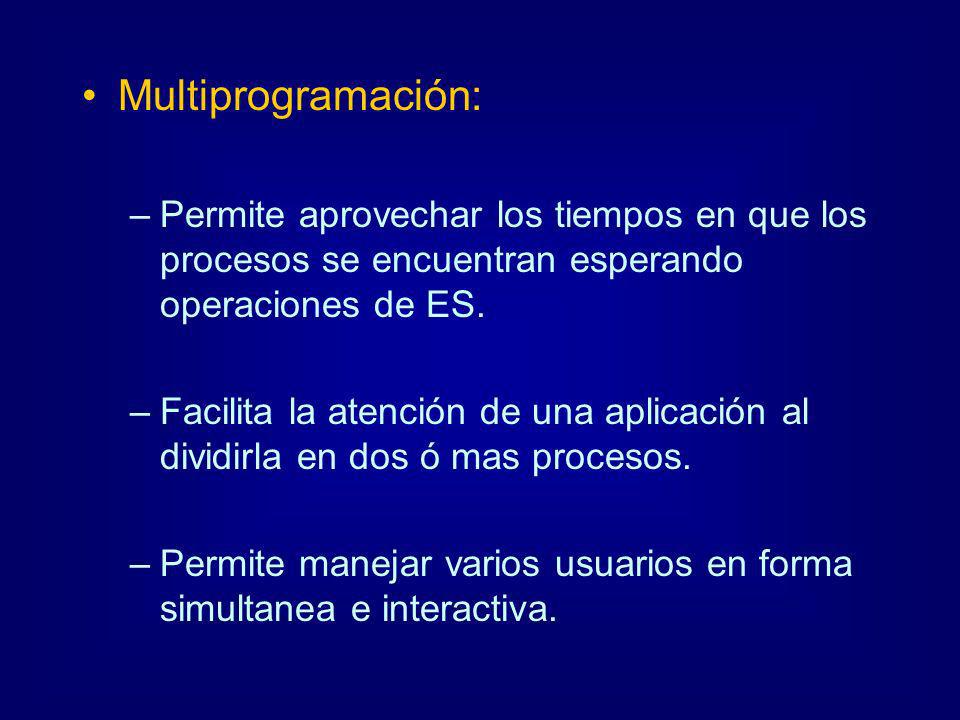 Multiprogramación: Permite aprovechar los tiempos en que los procesos se encuentran esperando operaciones de ES.