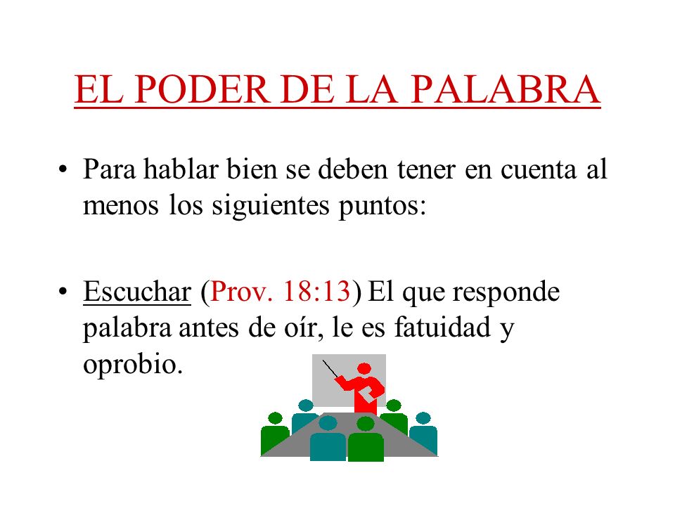 EL PODER DE LA PALABRA Para hablar bien se deben tener en cuenta al menos los siguientes puntos: