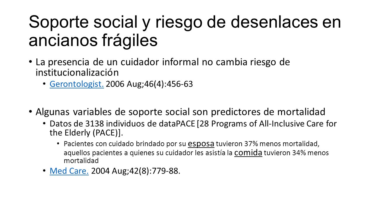 Soporte social y riesgo de desenlaces en ancianos frágiles