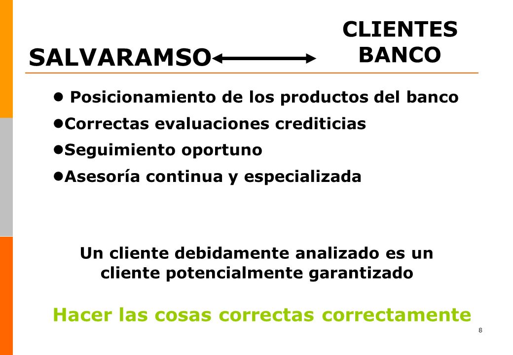 SALVARAMSO CLIENTES BANCO Hacer las cosas correctas correctamente