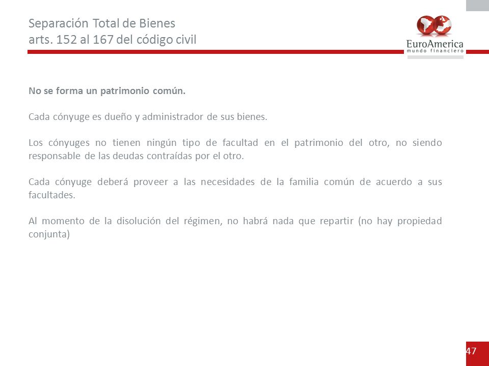 Separación Total de Bienes arts. 152 al 167 del código civil