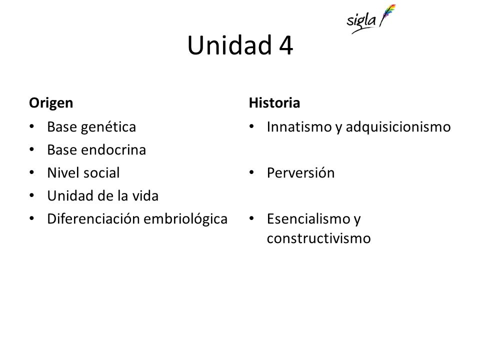 Unidad 4 Origen Historia Base genética Base endocrina Nivel social
