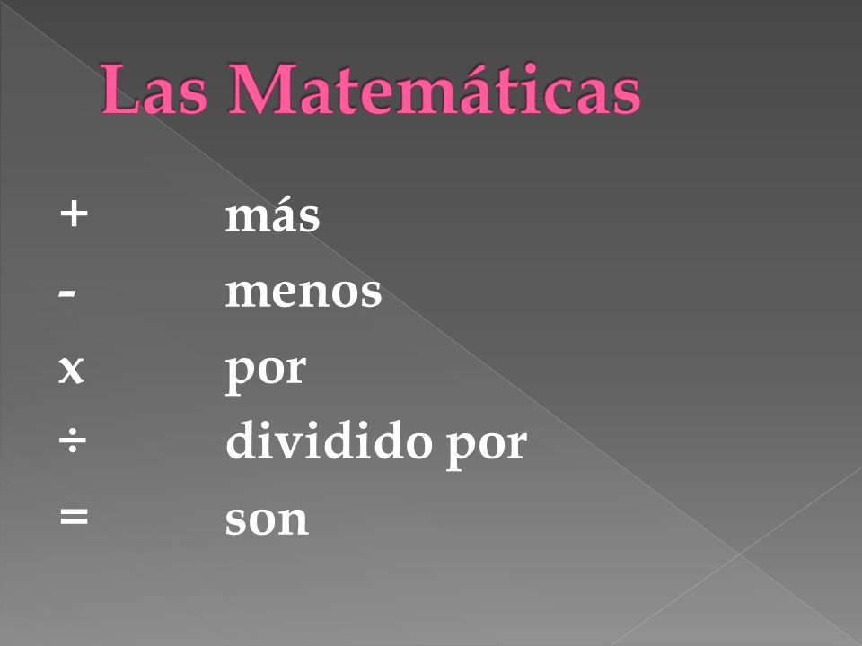 Las Matemáticas + más - menos x por ÷ dividido por = son