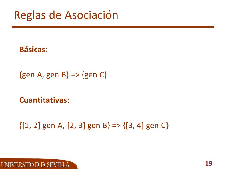 Reglas de Asociación Básicas: {gen A, gen B} => {gen C}