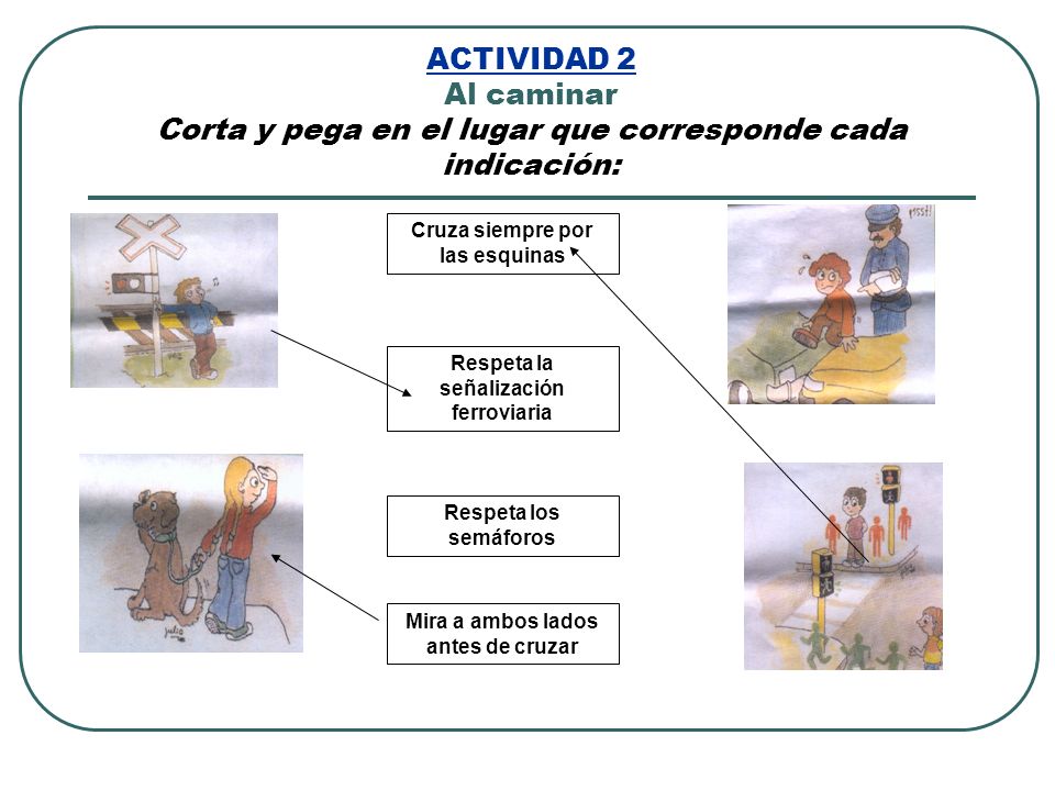 ACTIVIDAD 2 Al caminar Corta y pega en el lugar que corresponde cada indicación: