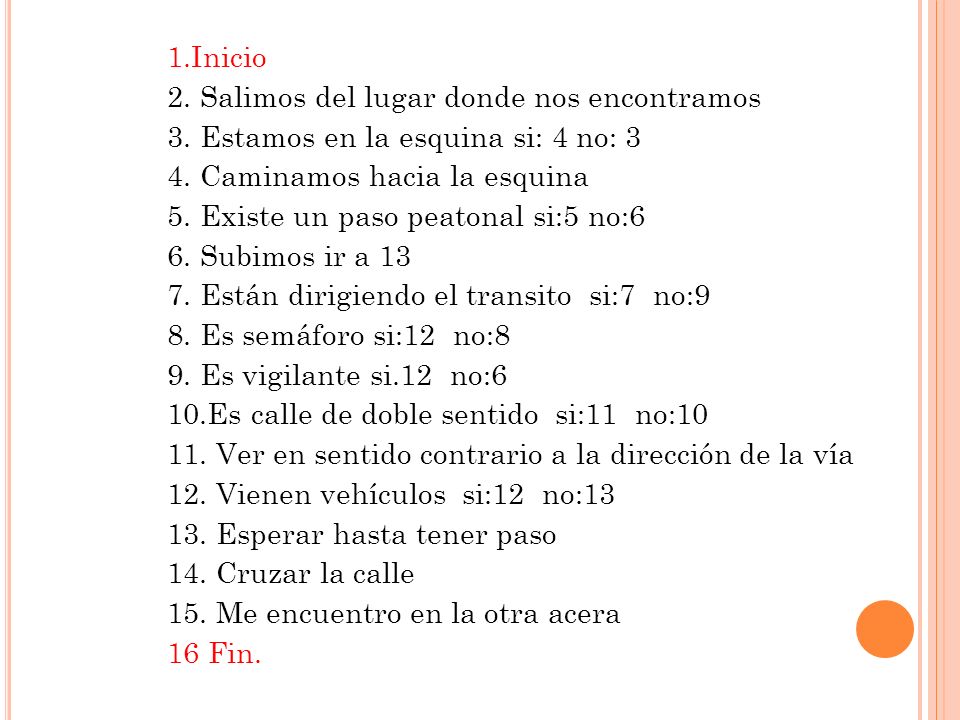 1. Inicio 2. Salimos del lugar donde nos encontramos 3