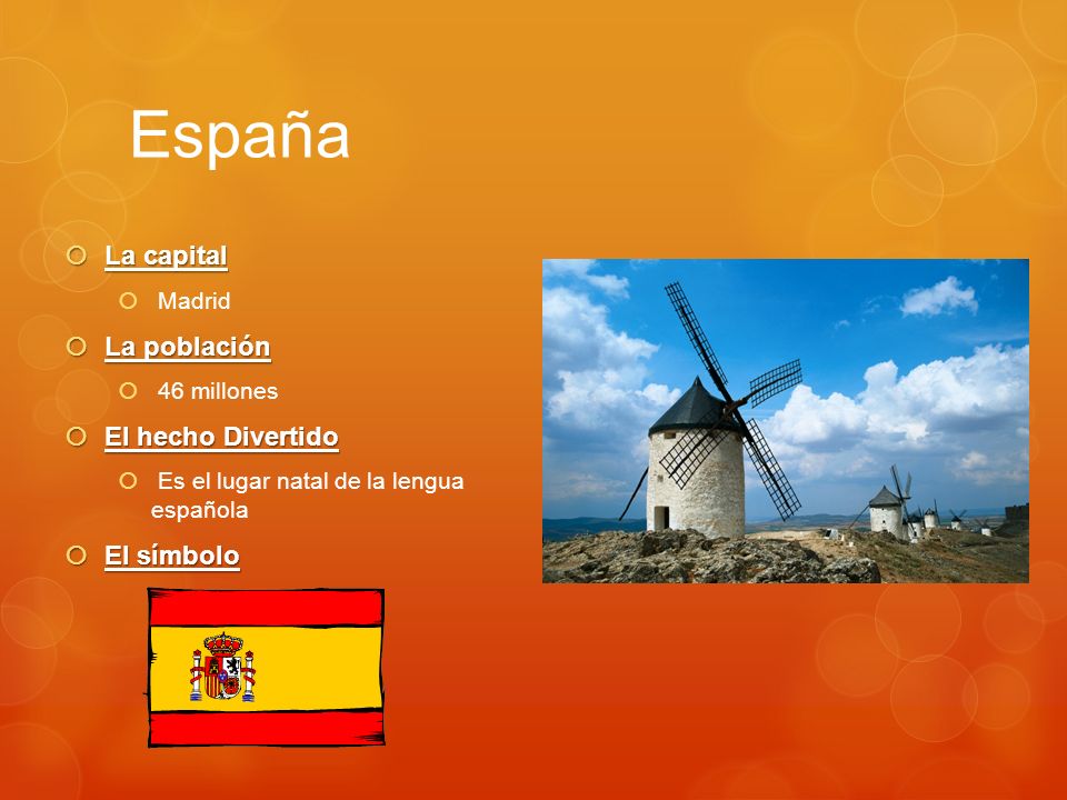 España La capital La población El hecho Divertido El símbolo Madrid