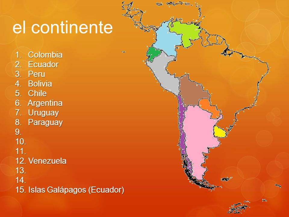 el continente Colombia Ecuador Peru Bolivia Chile Argentina Uruguay