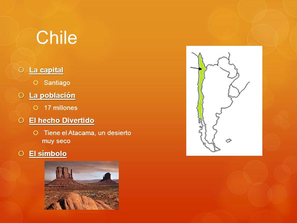 Chile La capital La población El hecho Divertido El símbolo Santiago