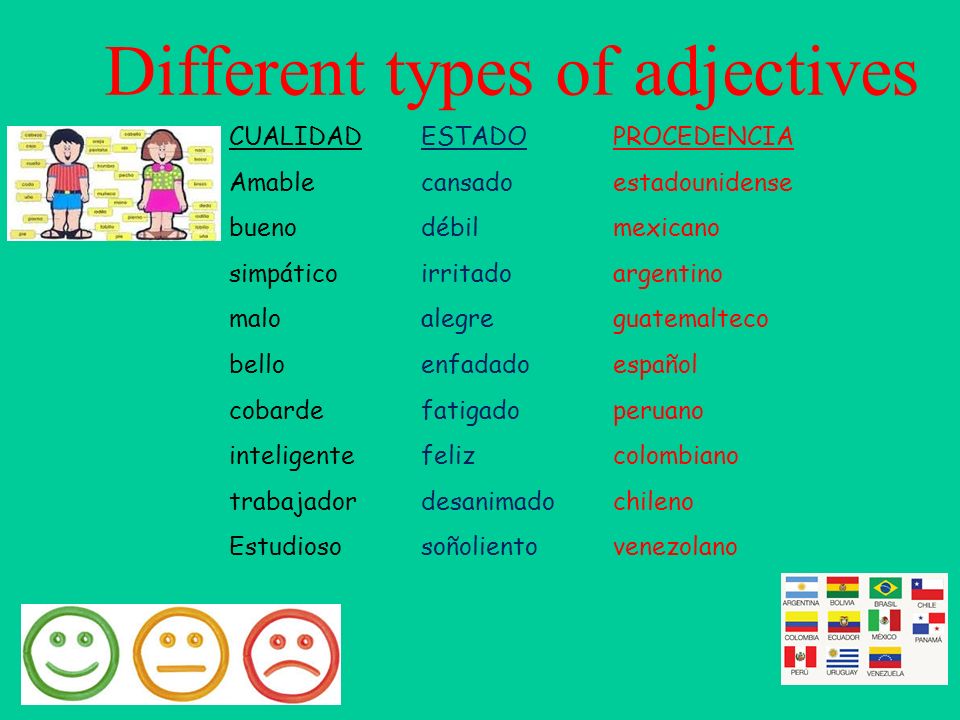 Different types of adjectives