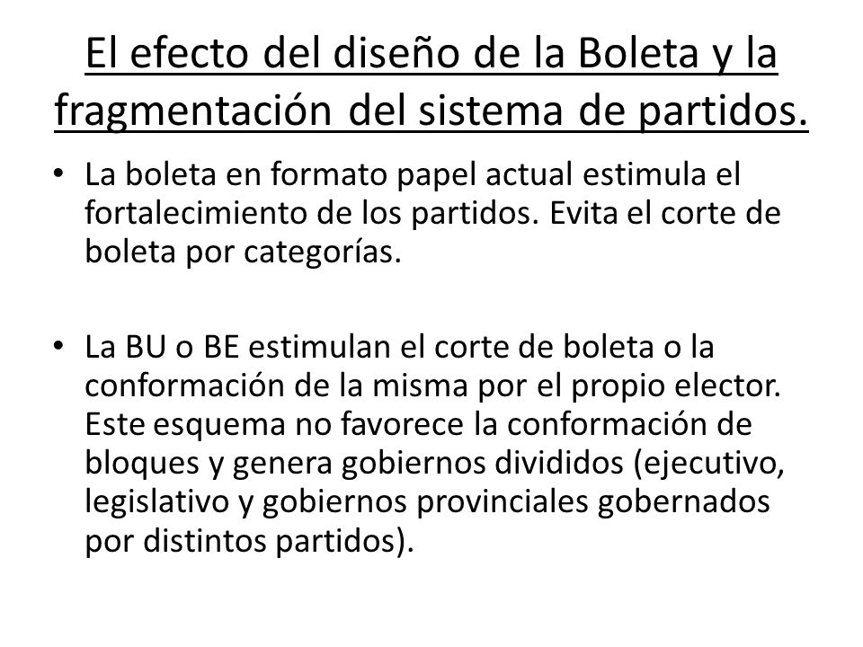 El efecto del diseño de la Boleta y la fragmentación del sistema de partidos.