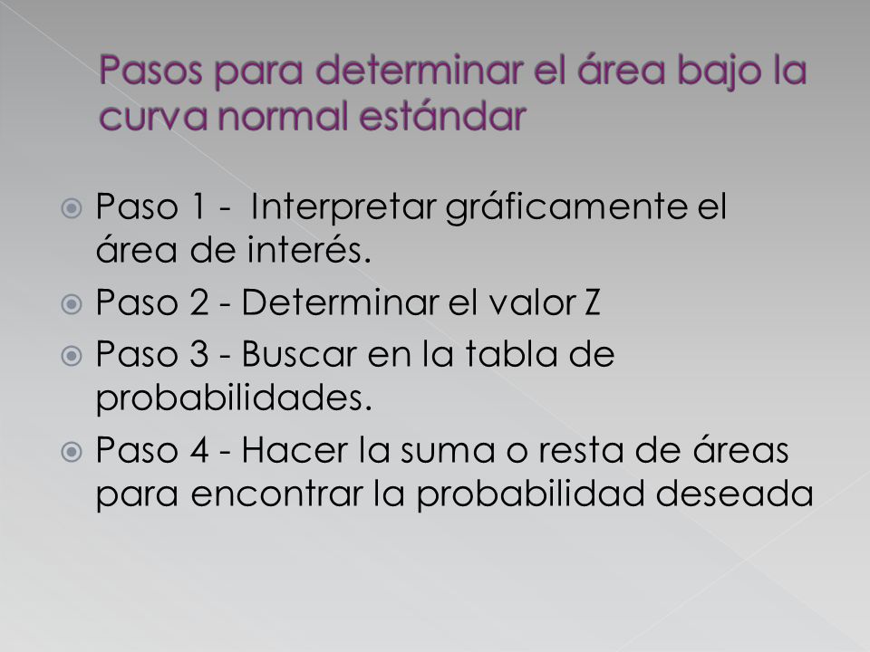 Pasos para determinar el área bajo la curva normal estándar