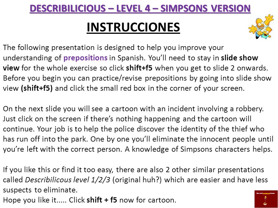 DESCRIBILICIOUS – LEVEL 4 – SIMPSONS VERSION