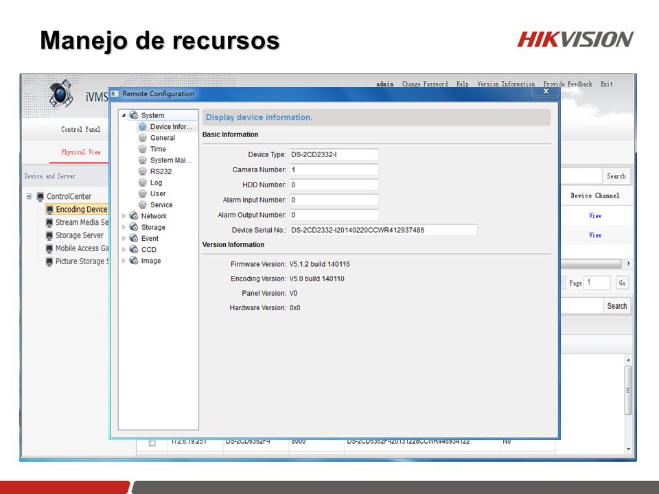 Manejo de recursos Choose the camera and click remote configuration to do settings.
