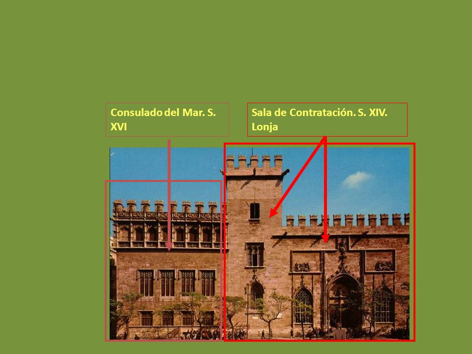 Consulado del Mar. S. XVI Sala de Contratación. S. XIV. Lonja