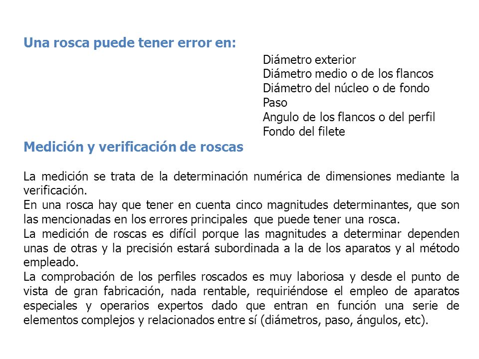 Una rosca puede tener error en: Diámetro exterior