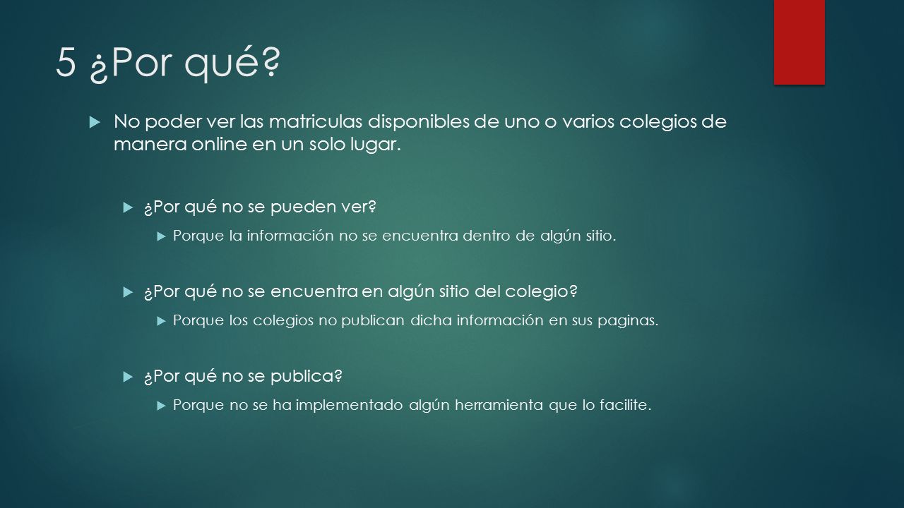 5 ¿Por qué No poder ver las matriculas disponibles de uno o varios colegios de manera online en un solo lugar.