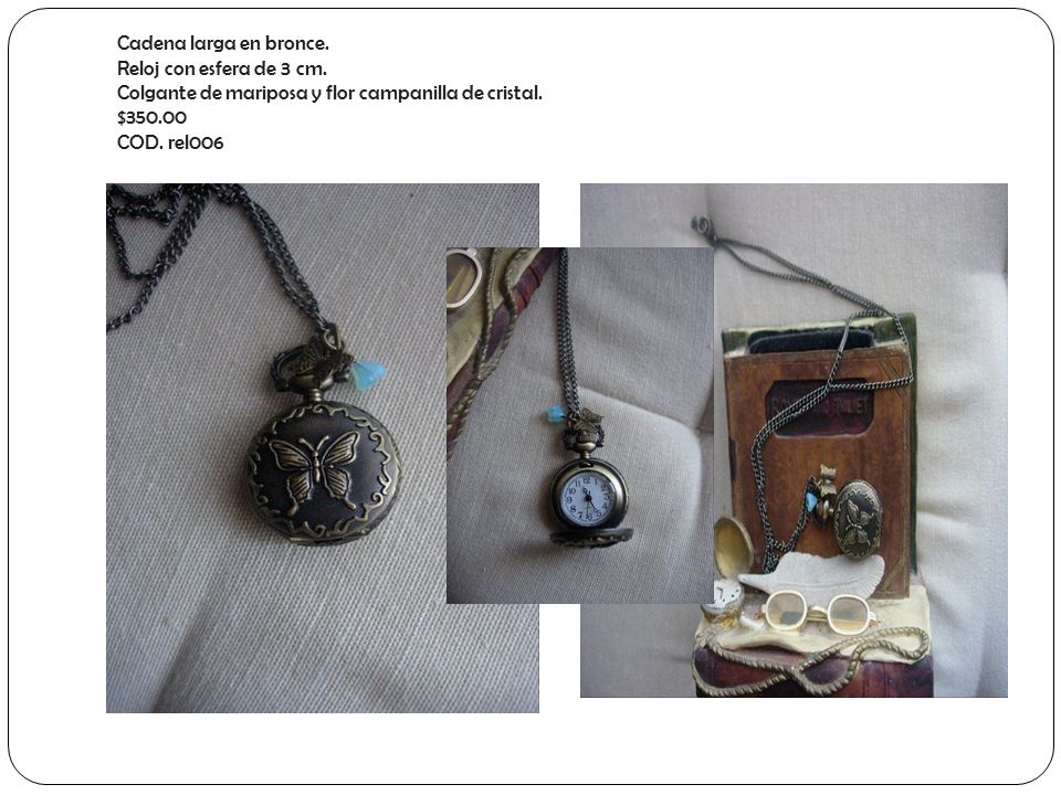 Cadena larga en bronce. Reloj con esfera de 3 cm