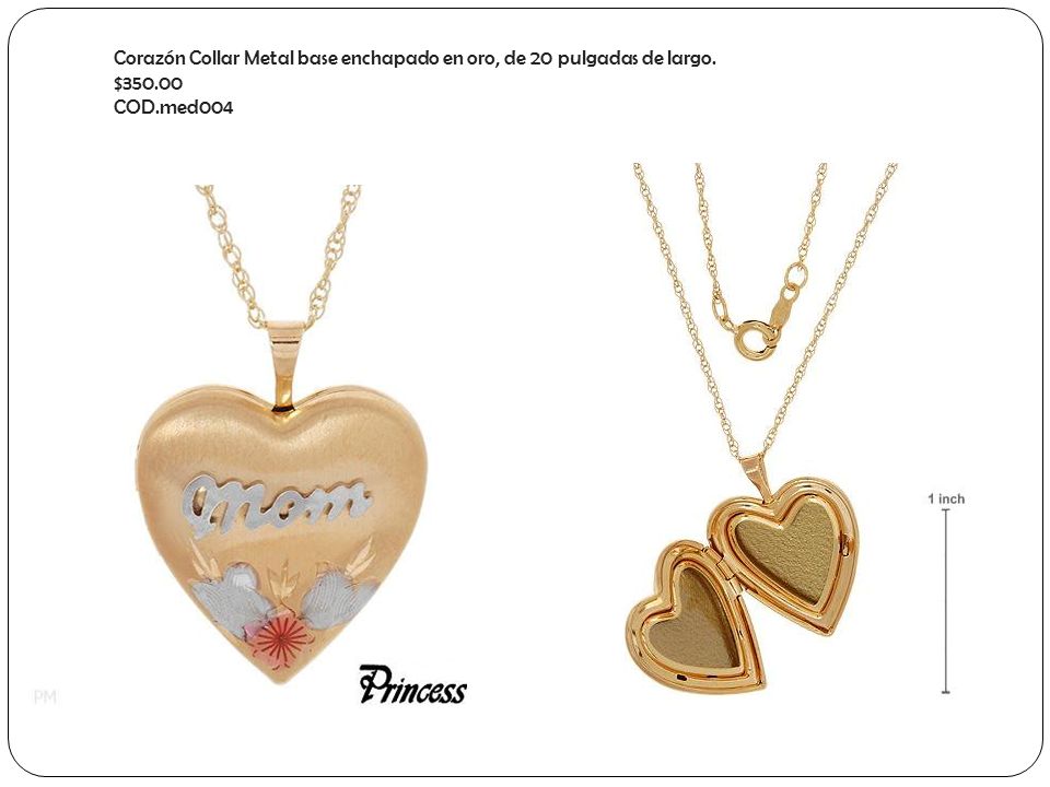Corazón Collar Metal base enchapado en oro, de 20 pulgadas de largo