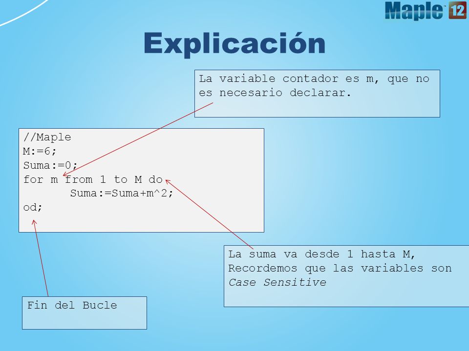 Explicación La variable contador es m, que no es necesario declarar.