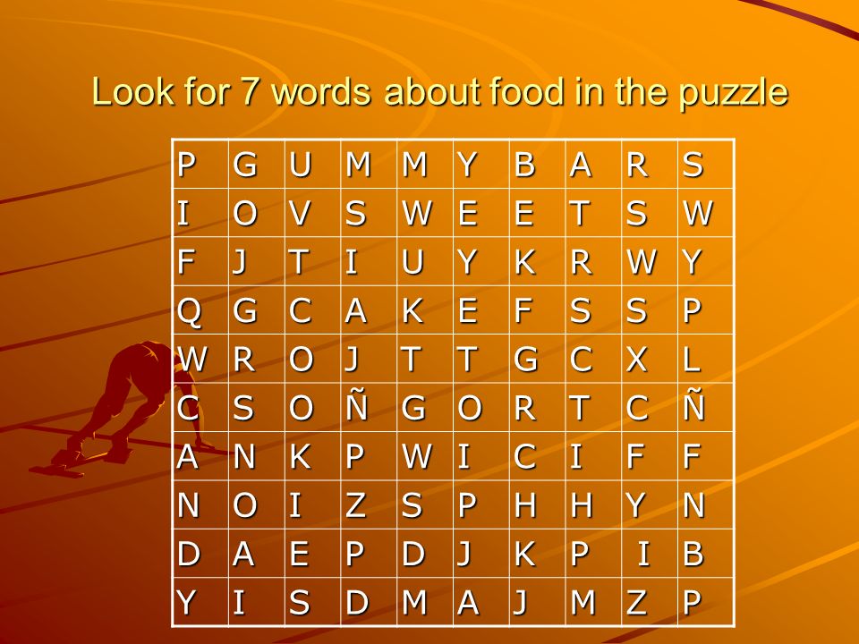 Look for 7 words about food in the puzzle
