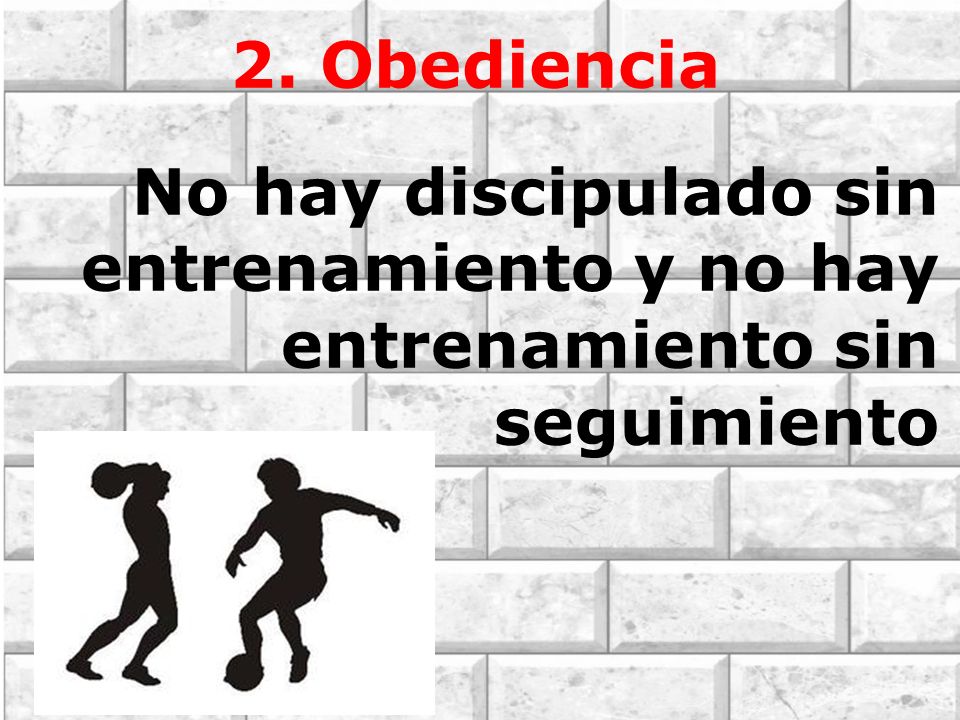 2. Obediencia No hay discipulado sin entrenamiento y no hay entrenamiento sin seguimiento