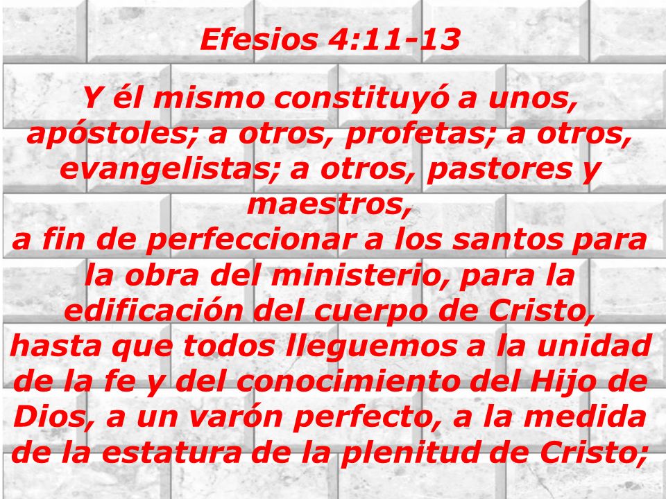 Efesios 4:11-13 Y él mismo constituyó a unos, apóstoles; a otros, profetas; a otros, evangelistas; a otros, pastores y maestros,