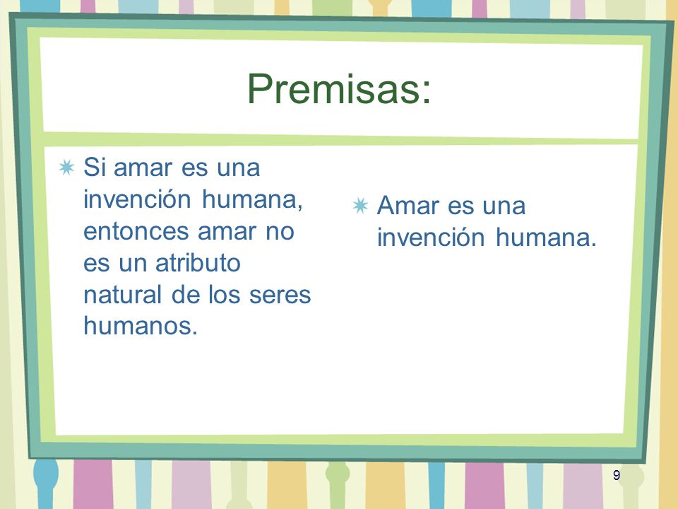 Premisas: Si amar es una invención humana, entonces amar no es un atributo natural de los seres humanos.