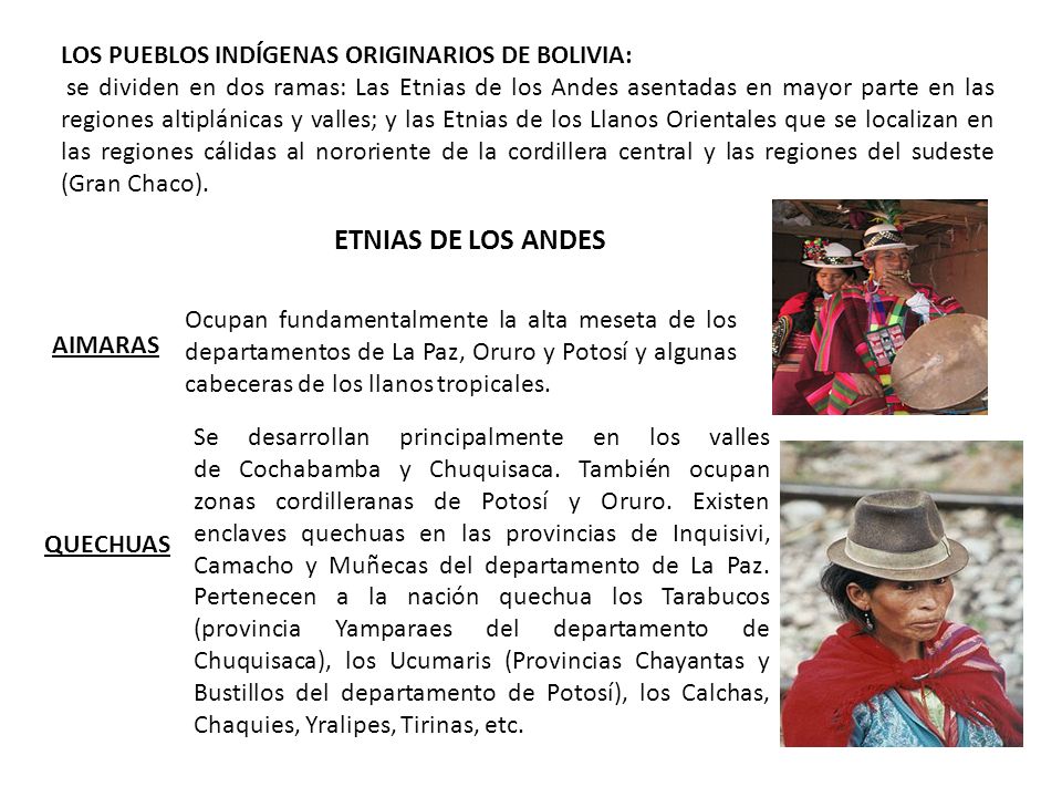 ETNIAS DE LOS ANDES LOS PUEBLOS INDÍGENAS ORIGINARIOS DE BOLIVIA: