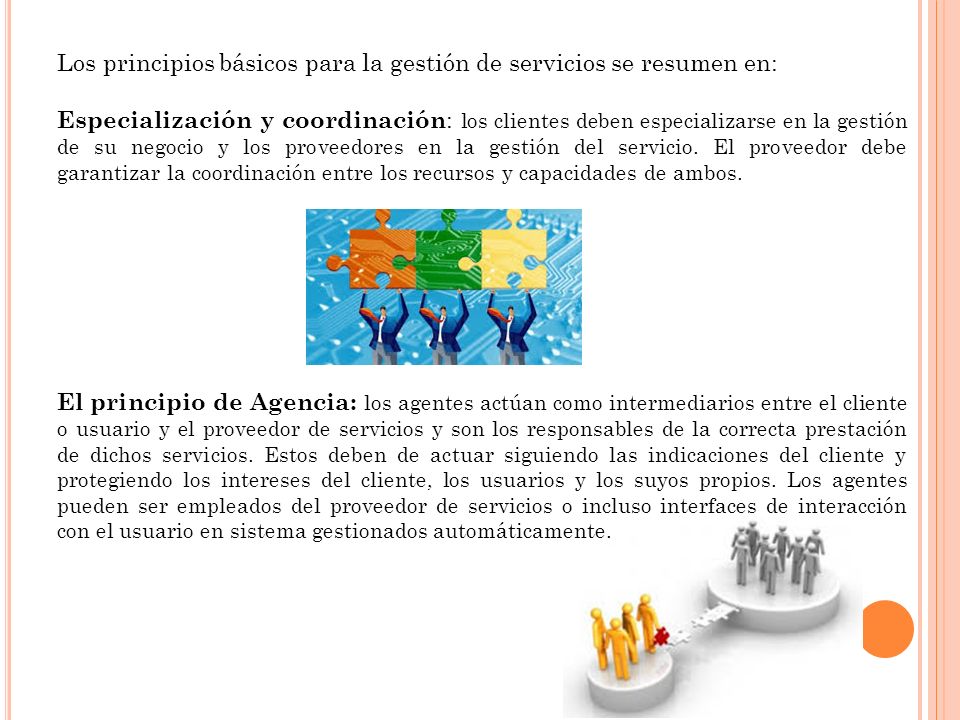 Los principios básicos para la gestión de servicios se resumen en: