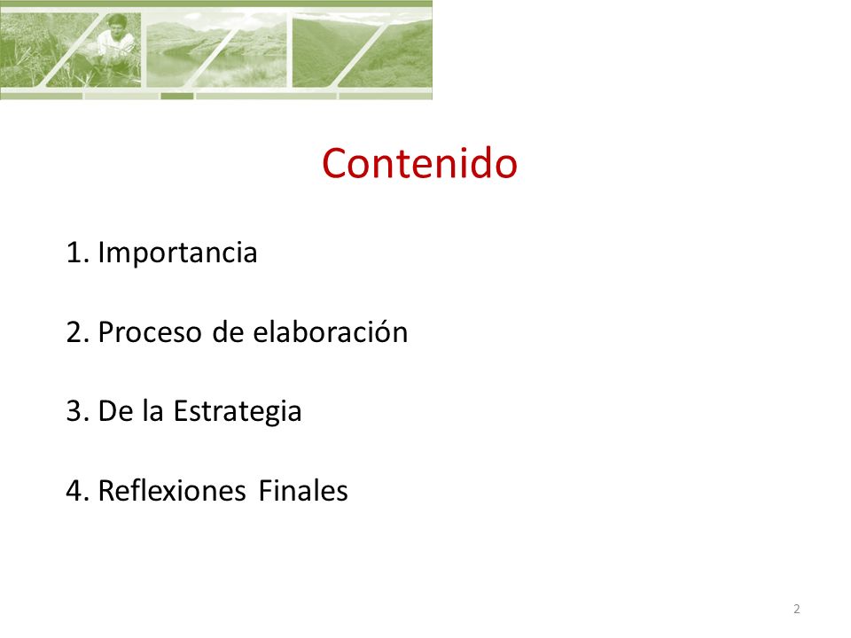 Contenido Importancia Proceso de elaboración De la Estrategia