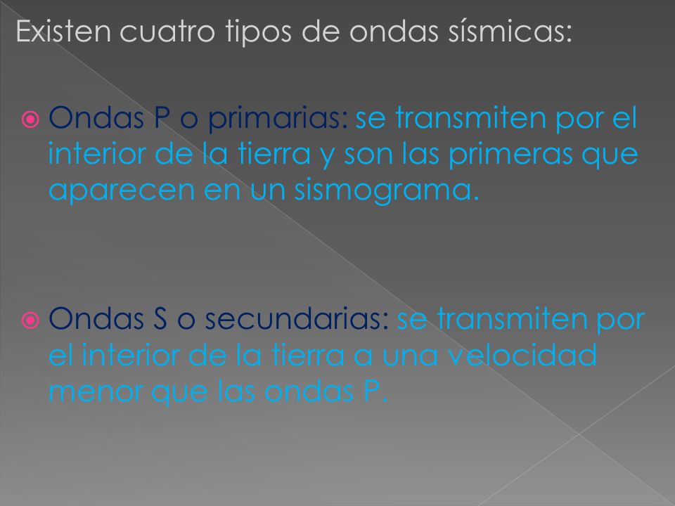 Existen cuatro tipos de ondas sísmicas: