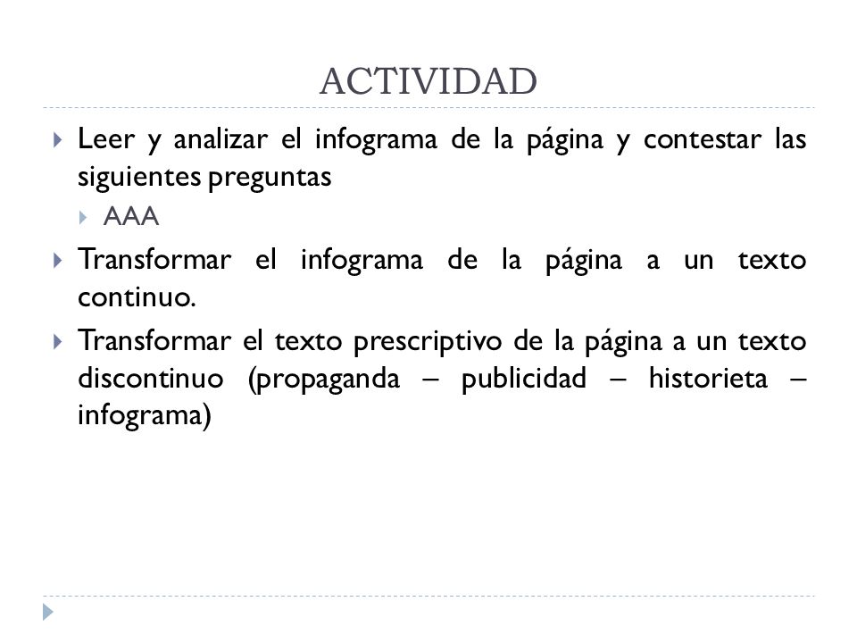 ACTIVIDAD Leer y analizar el infograma de la página y contestar las siguientes preguntas. AAA.