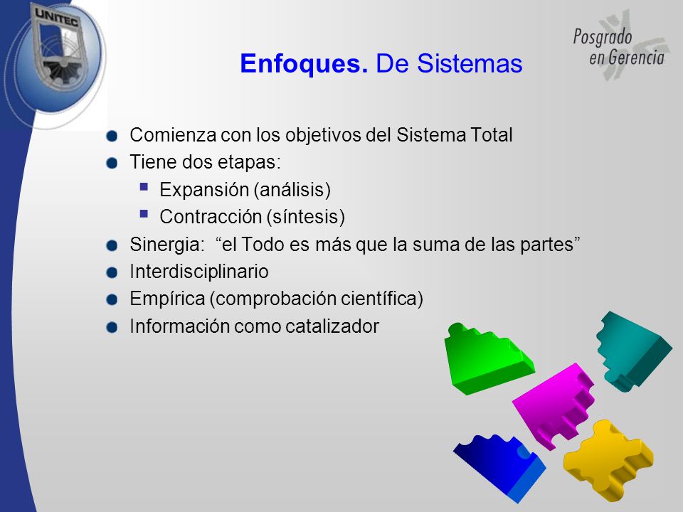 Enfoques. De Sistemas Comienza con los objetivos del Sistema Total
