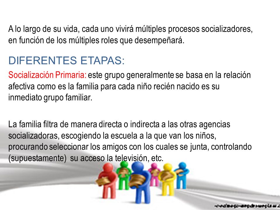A lo largo de su vida, cada uno vivirá múltiples procesos socializadores, en función de los múltiples roles que desempeñará.